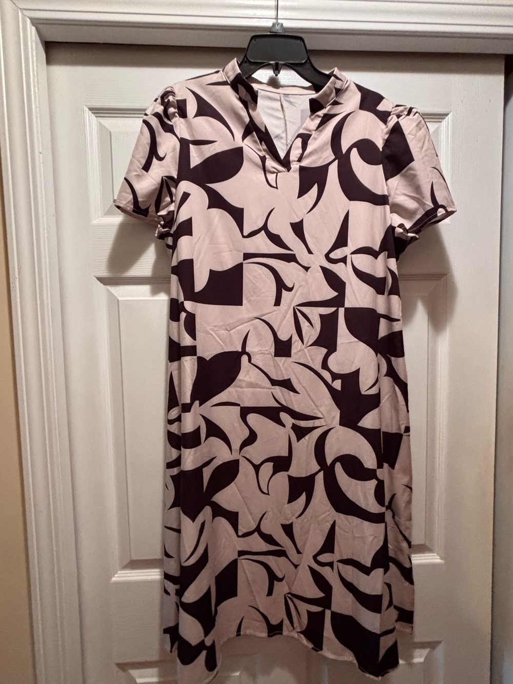 SHEIN Abstract Print Midi Dress - Black & Cream